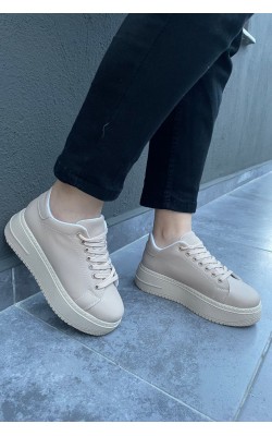 Leran Nude Leather Laced Sports Shoes