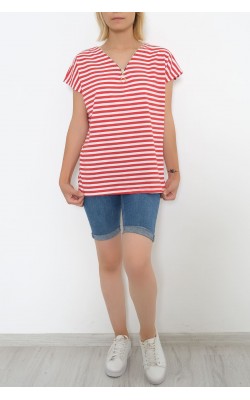 Zipper Striped T-Shirt Red - 9657.1567.