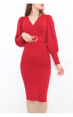 Belted Double Breasted Dress Red - 2014.134.