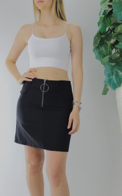 Front Zipper Detail Fake Pocket Skirt Black - 0174.15