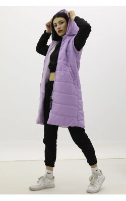 Zippered Double Pocket Inflatable Vest Lilac - P-019582