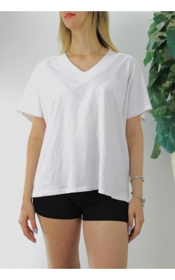 Wide V-neck T-Shirt White - 1090.35