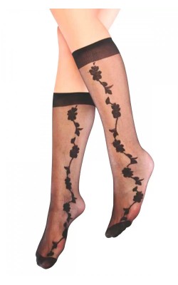 Daisy Patterned Women&#39;s Knee High Socks Black - Lks0309.4