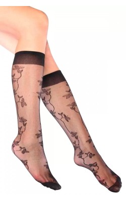 Ivy Patterned Knee High Women&#39;s Socks Black - Lks0309.5